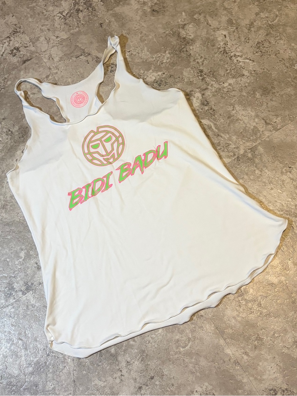 BIDI BADU White Racerback Athletic Tank Top Neon Logo Tennis Active Wear | Small